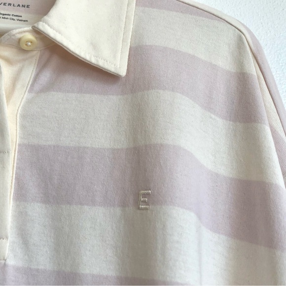 Everlane Purple / White Stripe Organic Cotton Long Sleeve Rugby Polo Size Large - Picture 3 of 10
